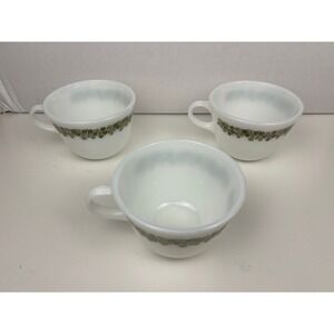 Pyrex Vintage Spring Blossom Green Crazy Daisy Flower 8-9oz Coffee Cups Set of 3
